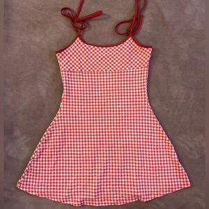 Gingham tie-strap mini dress